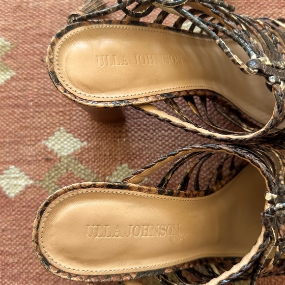 Ulla Johnson Rayna snake print leather lace up high heeled sandals wrap tassels - Picture 5 of 9